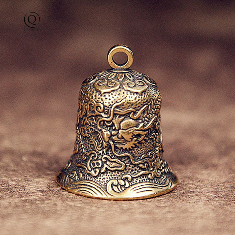 Vintage Collectible Bells - Vintage Brass Bell Carved Dragon Totem
