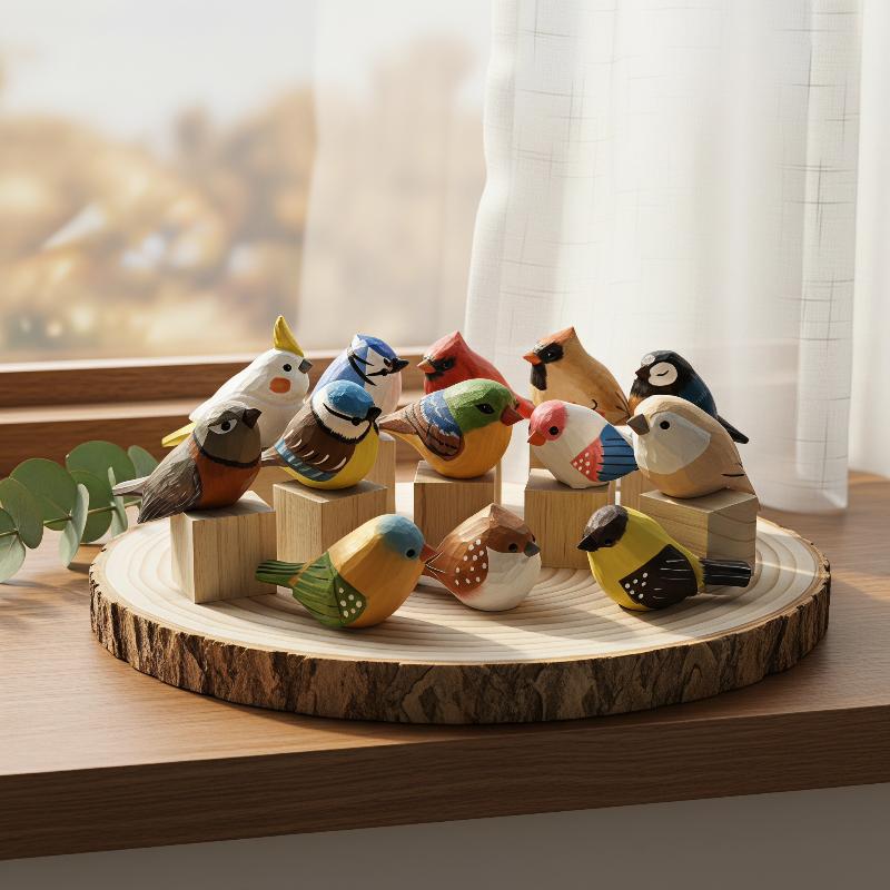 Vintage Collectibles Store - Kawaii Hand Carved Wooden Bird Figurines